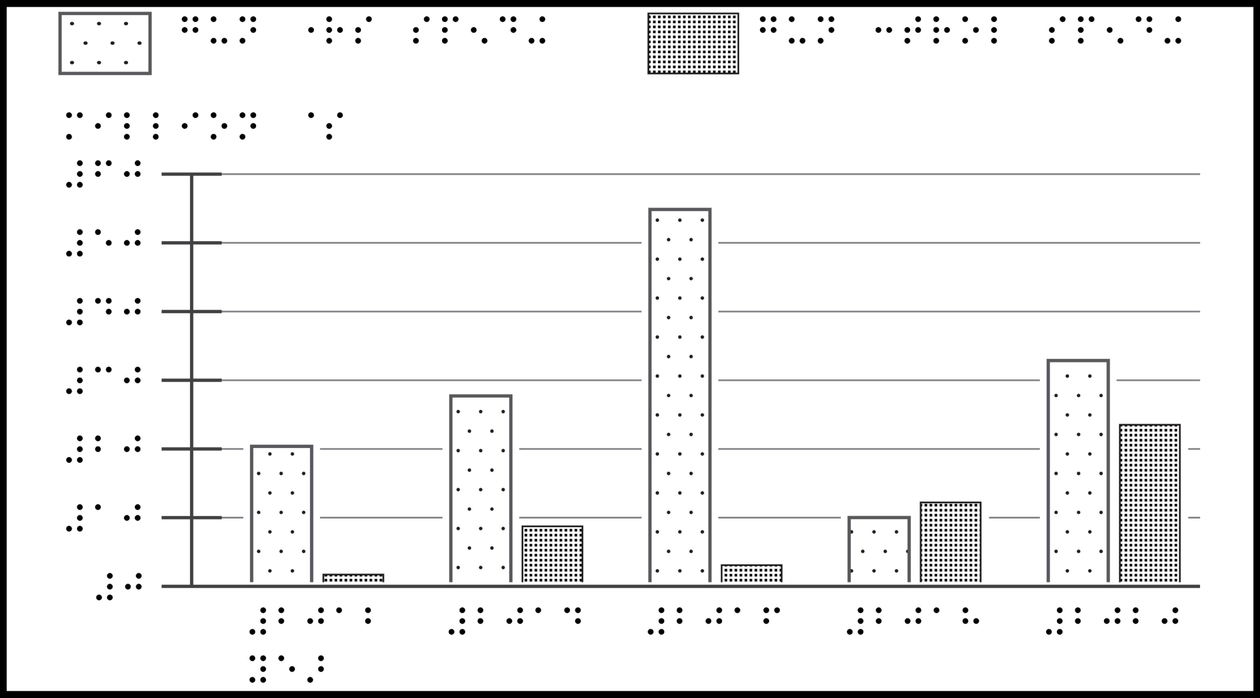 Bar chart with 5 pairs of bars and braille labels